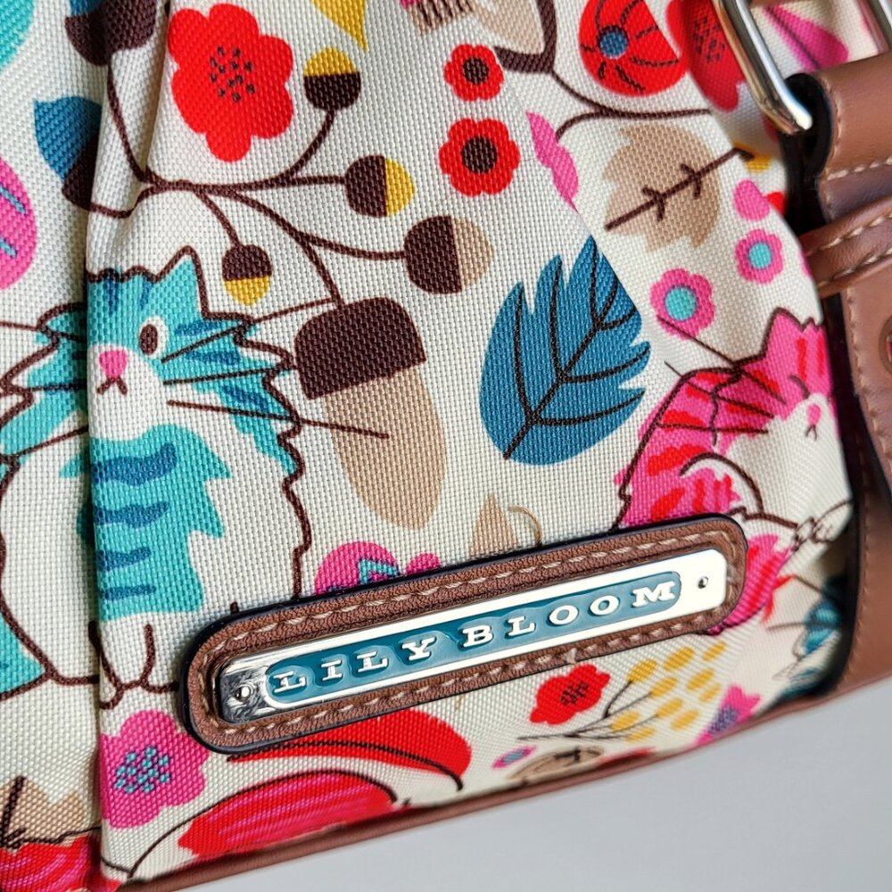 Lily Bloom Floral Canvas Satchel Bag | Multicolor Cats Shoulder Handbag Y2K - Picture 12 of 16
